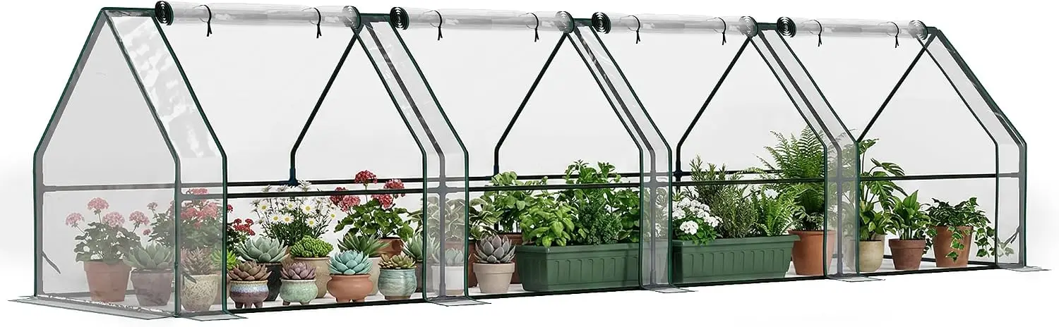 Clear Mini Greenhouse, Portable Design with Zippered Doors, 12' x 3' x 3'