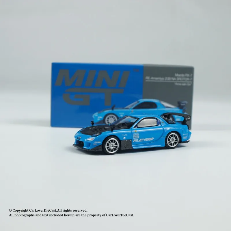 

MINIGT 1:64 # Модель автомобиля Mazda RX-7 Rain Palace Blue из сплава, коллекционная, настольное украшение, игрушка для мальчика, подарок на день рождения
