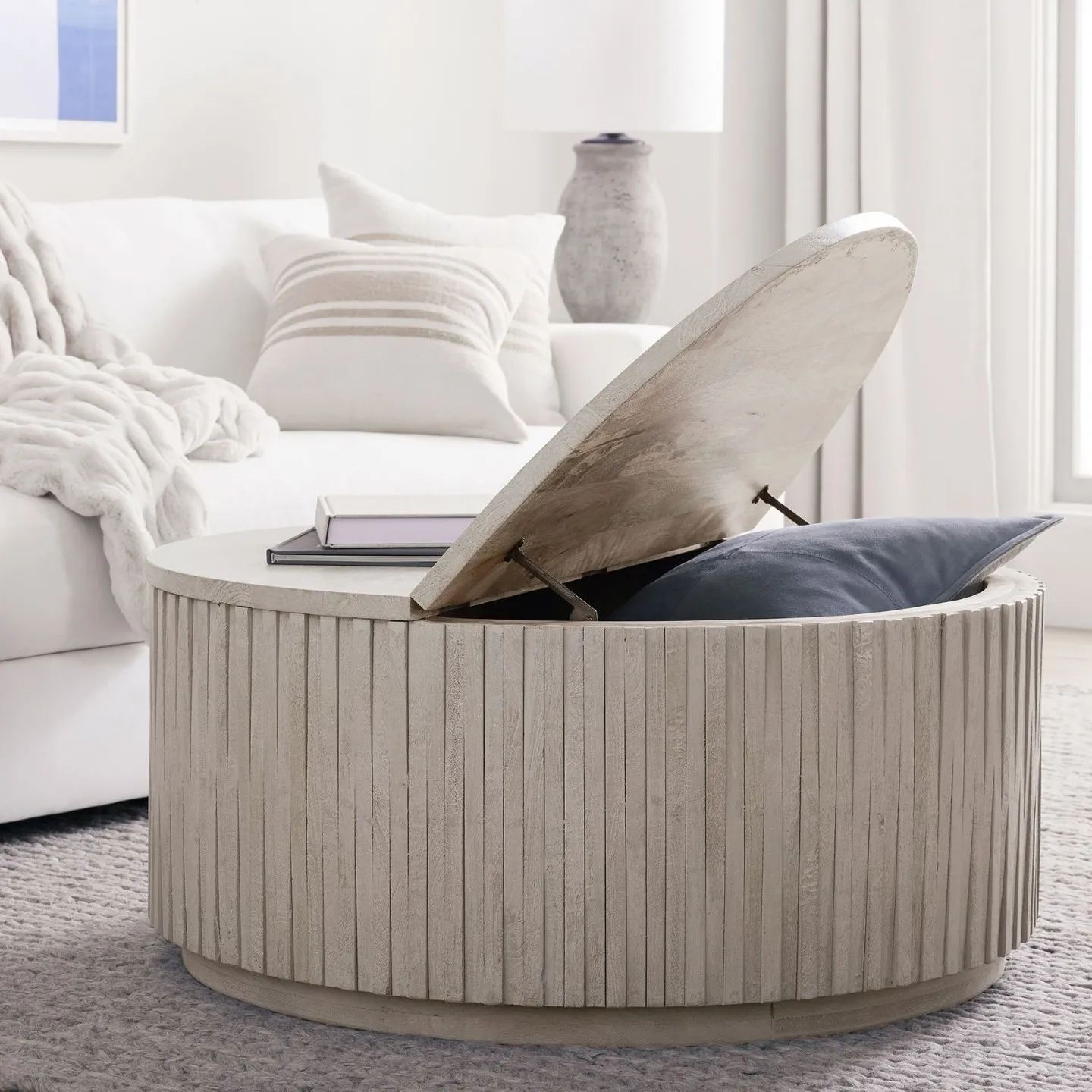 

Factory customization overseas hot-selling modern round light gray vertical stripe circumference design wooden