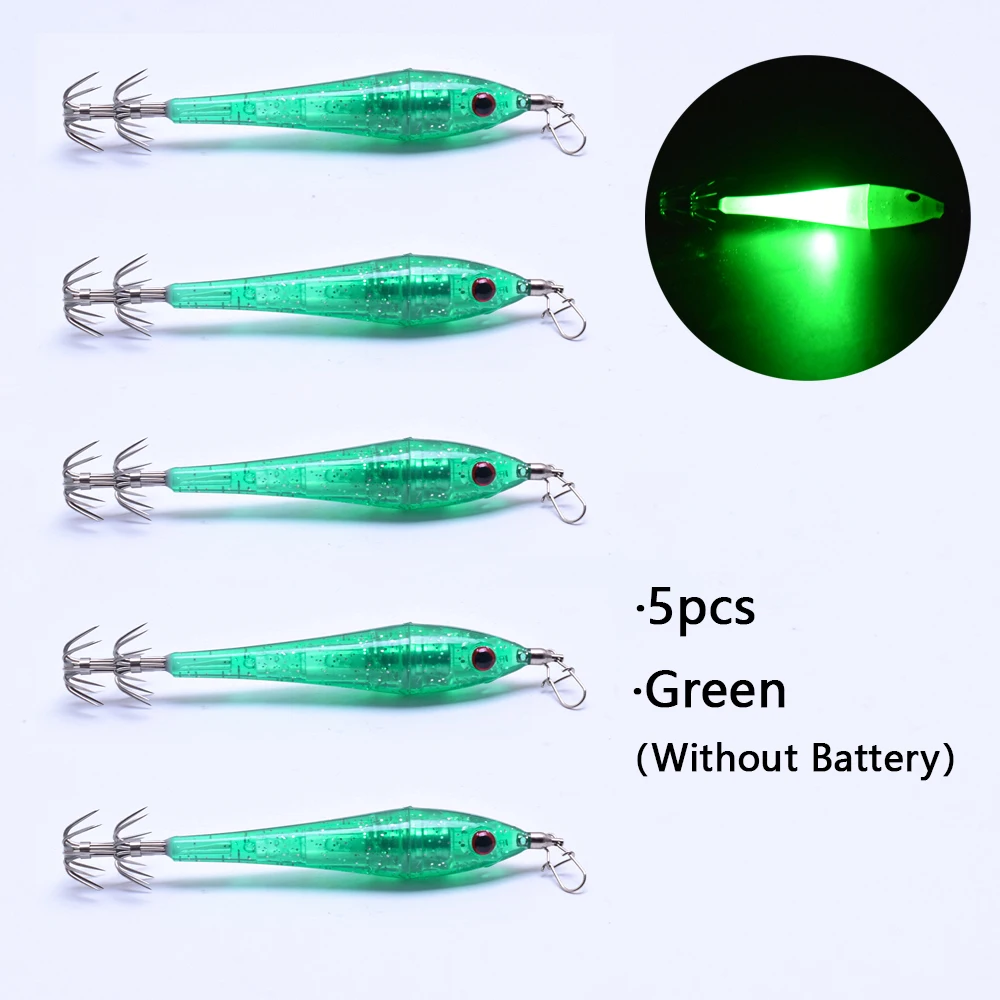 

5 шт. светодиодные электронные деревянные фонари для наживки для креветок для ночной рыбалки, крючок для кальмара, аксессуары для рыбалки (без батареи)