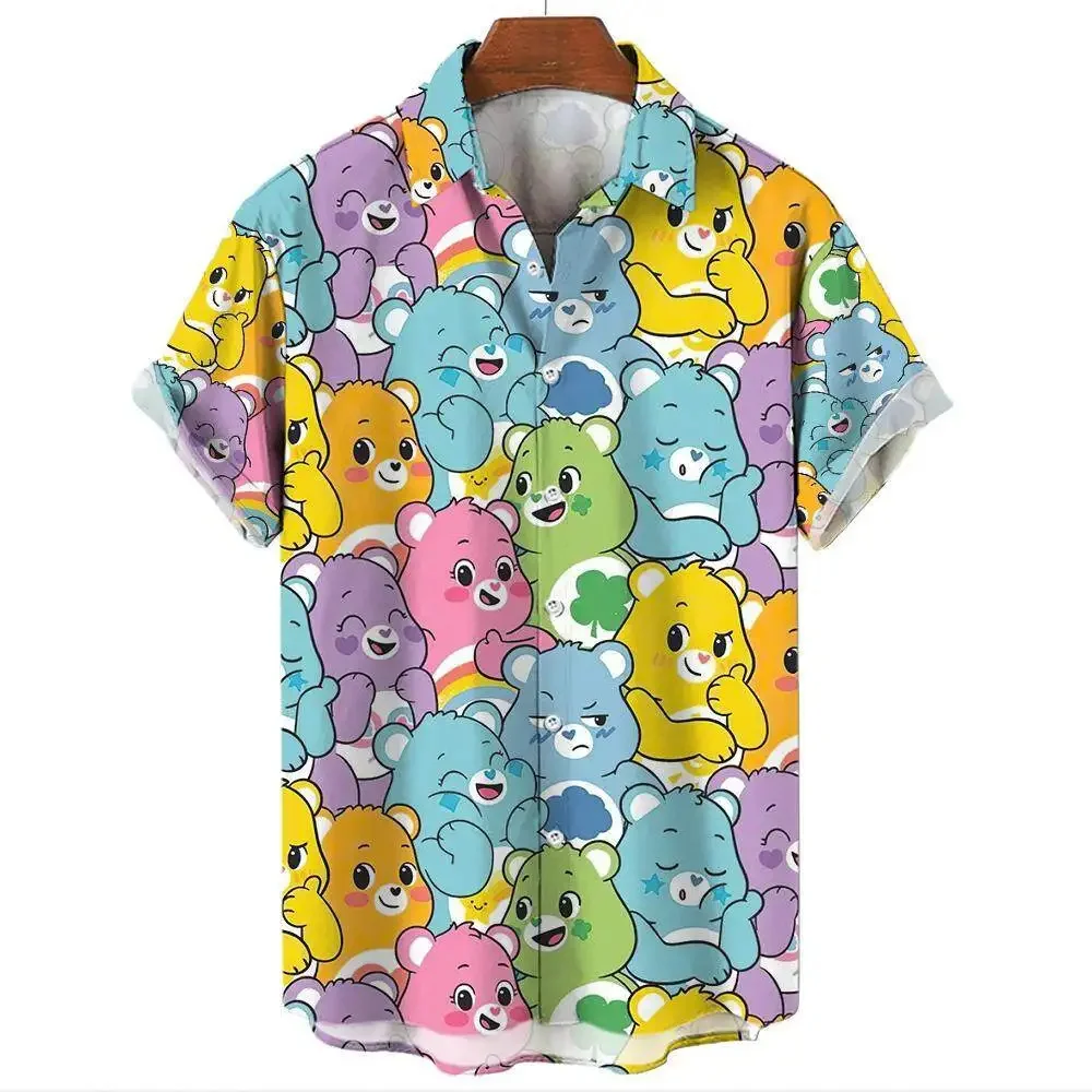 Camisa com estampa de urso 3D engraçada masculina, camisa havaiana casual, tops de manga curta, camiseta grande solta, fofa, verão, nova