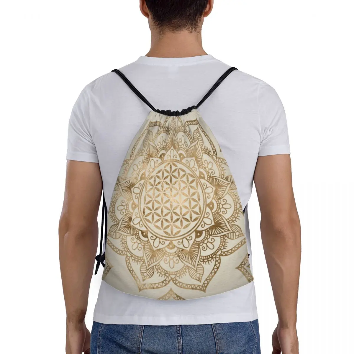 Custom Mandala Flower Of Life In Lotus Drawstring Bags Women Men Lightweight Sacred Geometry Sports Gym Storage Backpack