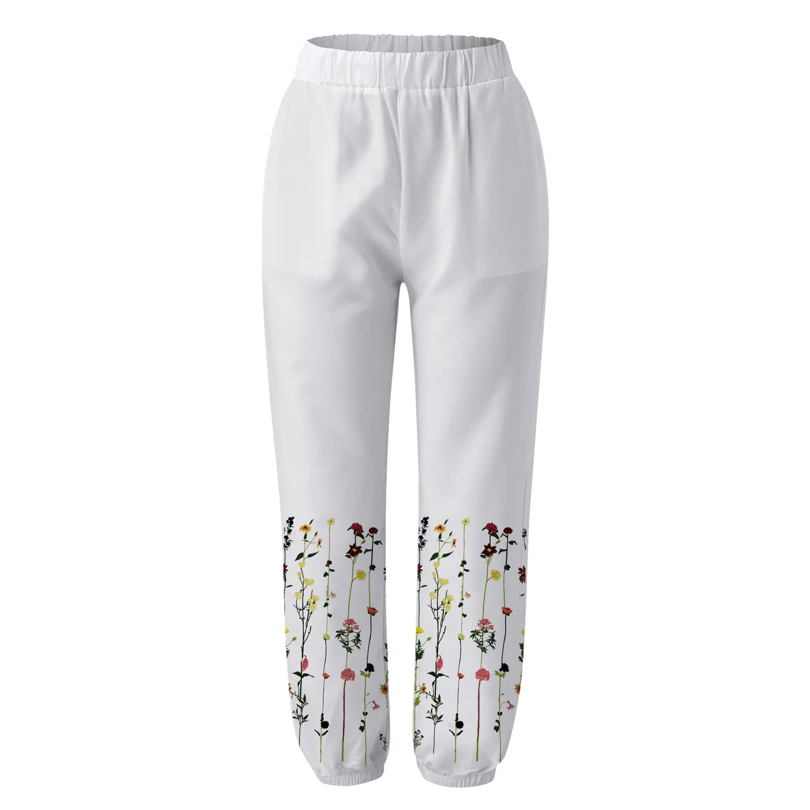 Women's Printing Cotton and Linen Casual Pants With Pockets High Waist Fashion Loose Cofortable Straight Leg Pants For Female