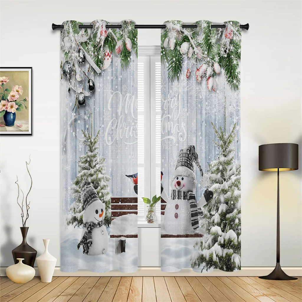 Christmas Home Decor Curtains Christmas Tree Snowflake Gift Box Curtains 2Pcs Living Room Bedroom Balcony Kitchen Window Decor