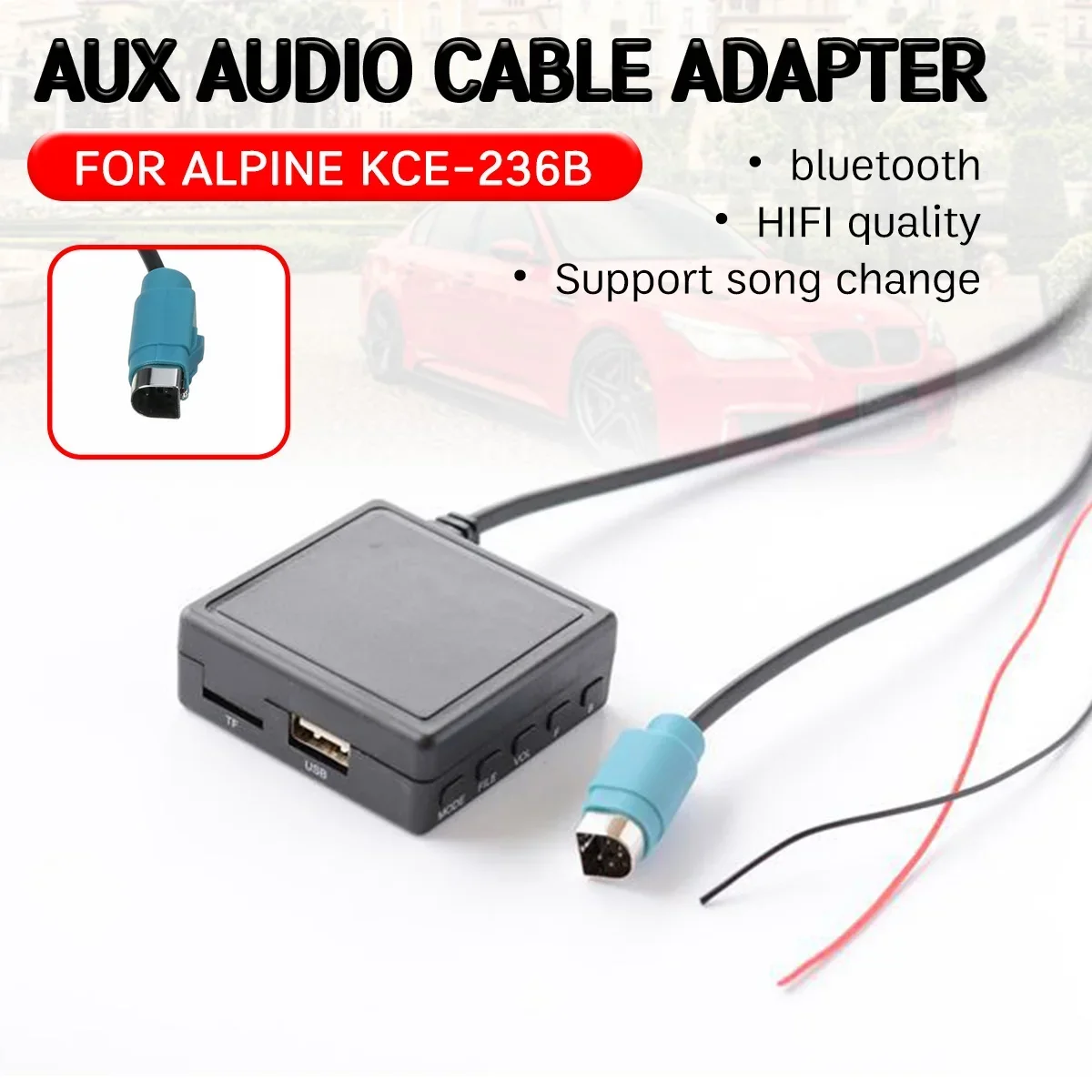 

bluetooth Aux Receiver Cable with USB,microphone Hands-free Aux Adapter For Alpine CD Host KCE-236B 9870/9872