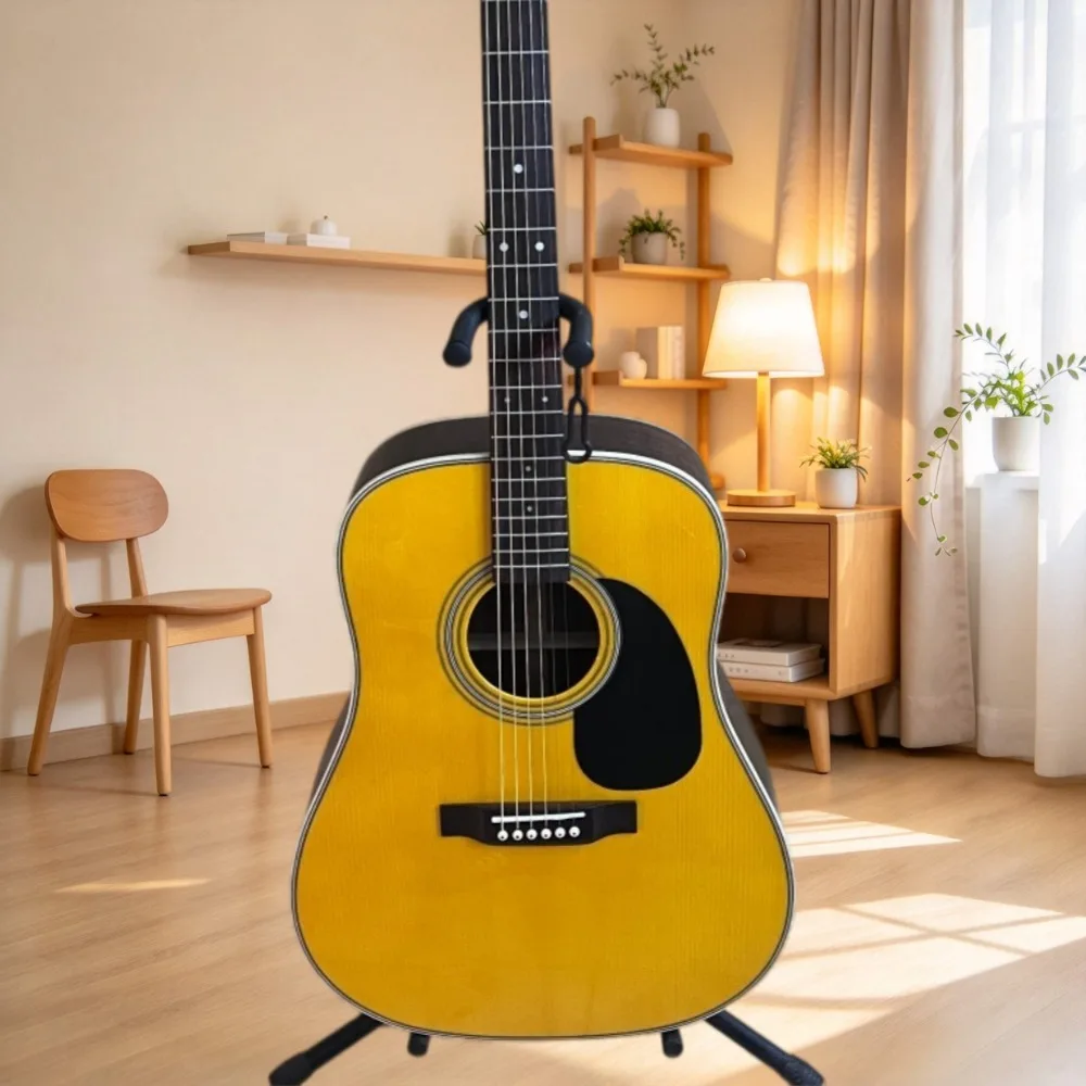 Amber 41 Inch 6 String Spruce Top D28 Acoustic Guitar Black Teardrop Pickguard Dot Inlay Perfect for Beginners Singing Practice Holiday Gift