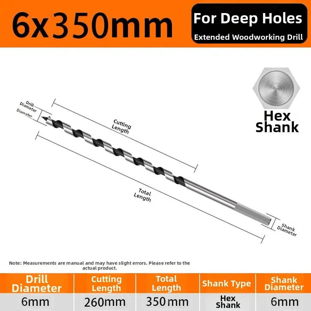 1Pcs 200-460mm Wood Auger Drill Bit High Carbon Steel Hex Shank Woodworking Center Drill 6mm Extra Long HSS Twist Drill Bits