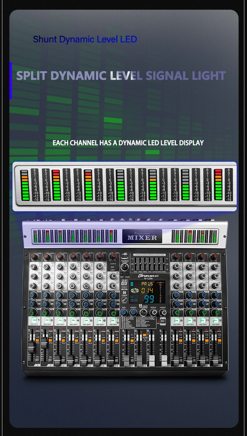 FUHAM RI808/1208 Mixer professionale 8/12 canali 99DSP 48V Alimentazione Phantom USB Studio di registrazione Karaoke Bluetooth DJ Console Mixer