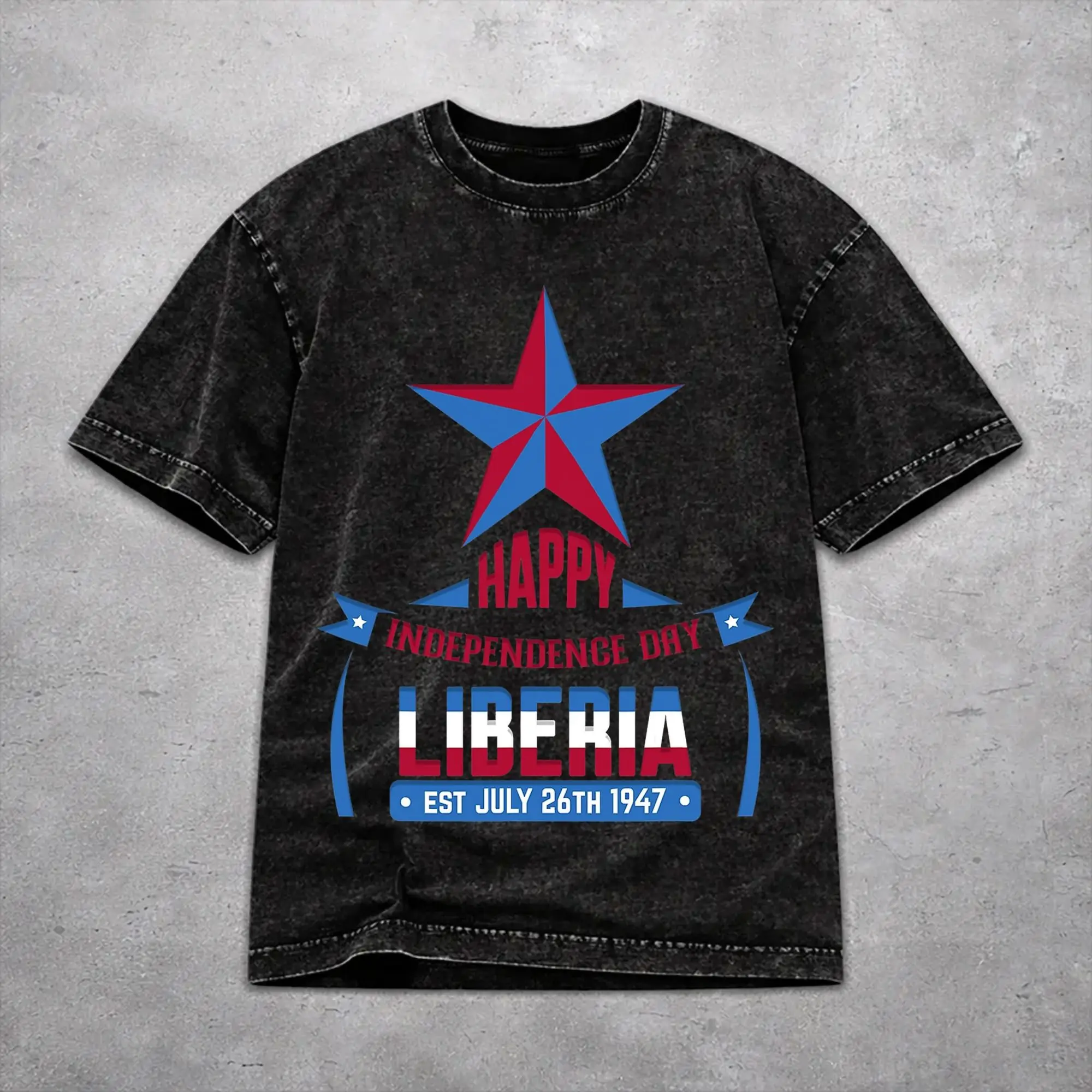 Vintage Men Women Liberia Independence Day Tee Shirt Oversize Washed  T Shirts Apparel