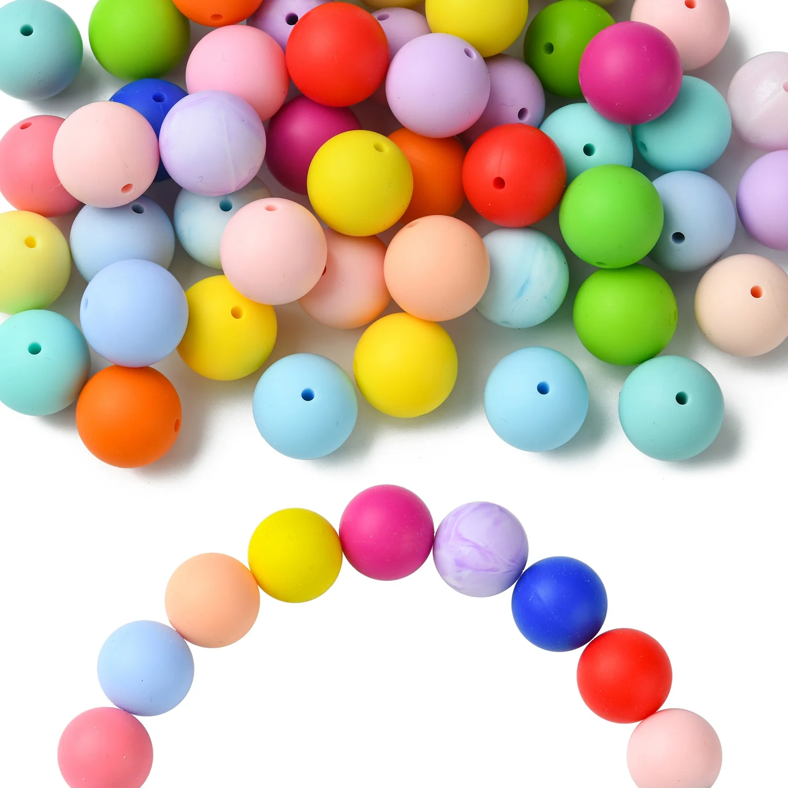 PandaHall 50 Stück 20mm Runde Silikonperlen Bunte Gummi-Rundperlen für Halsketten Armbänder Schlüsselbänder Schmuckherstellung – Detail 1