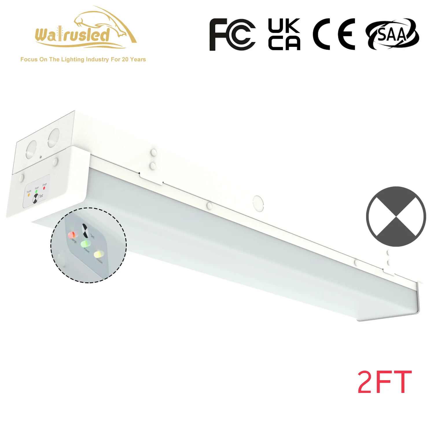 

2 Foot LED Wraparound Emergency Stairwell Light, Battery Backup, IP20 20W 2500lm 5000K Flush Mount Wrap Shop Ceiling Fixture FCC