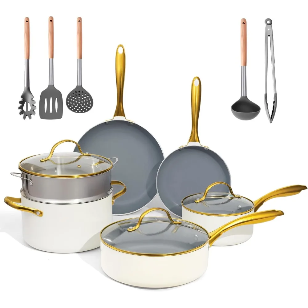 

ceramic cookware set,Healthy,Non Toxic,Pots and Pans Set non stick,14-Pcs Kitchen induction cooking Sets, nonstick Pot