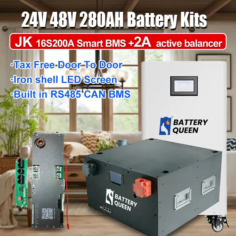 Lifepo4 JK BMS 200A CAN  2A Active Balancer Battery Kits 24V 48V 280AH 304AH Battery DIY Box Without battery EV Solar