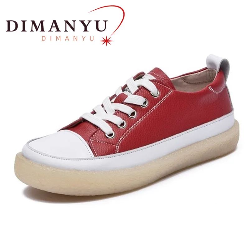 Women Spring Sneakers 2023 New Genuine Leather Trend Color Matching Women Shoes Flat Lace-up Casual Girl Student Shoes