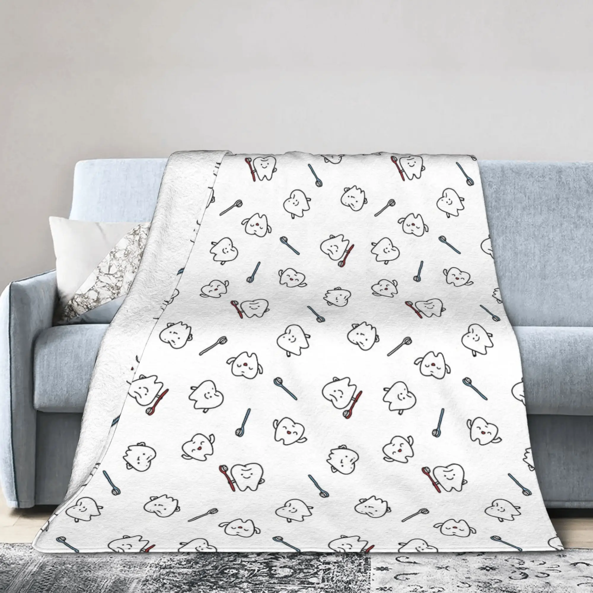 Custom Teeth Tooth attern Blanket Soft Flannel Fleece Warm Care Dental Health Throw Blankets for Travel Bedroom Sofa Bedspreads