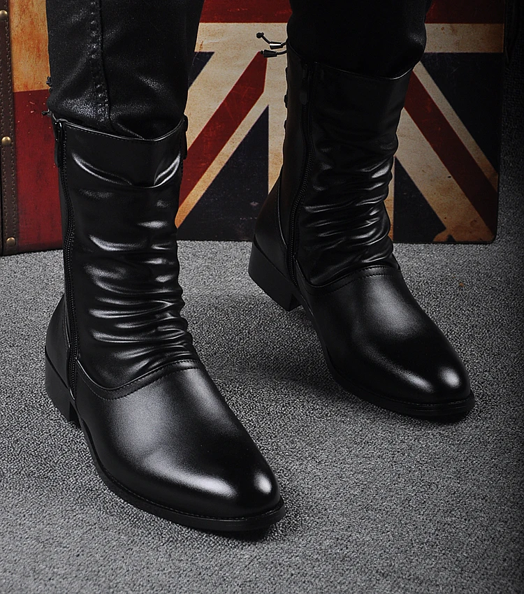England style mens boots black tide casual shoes party prom dresses cowboy soft leather boot spring autumn high botas masculinas