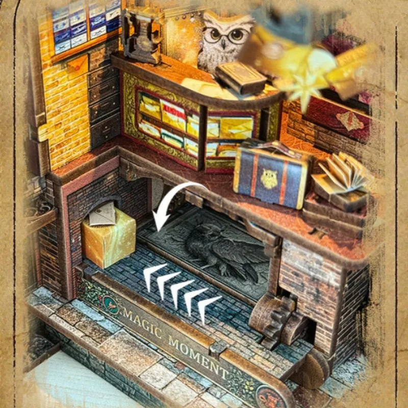 OUZEY Owl Post Office Rompecabezas de madera 3D, kit de modelo de casa en miniatura caprichoso, regalo mágico de bricolaje para adultos y adolescentes