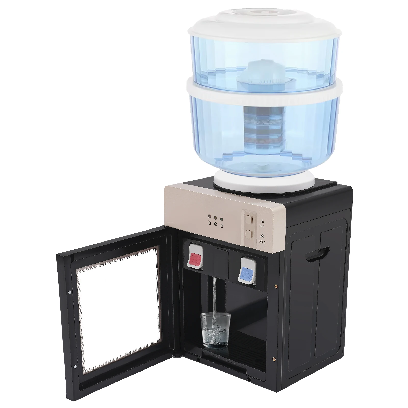 Mini dispensador de enfriador de agua, dispensador de agua de carga superior para botellas de 1 a 5 galones, agua fría/caliente, 3 ajustes de temperatura