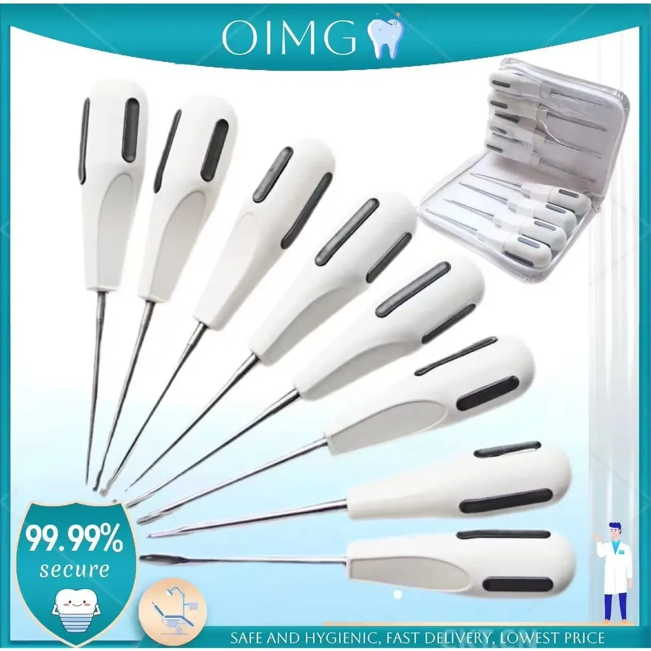 

8pcs Stainless Steel Dental Luxating Lift Set Curved Root Elevator Dentistry Surgical Screwdriver
