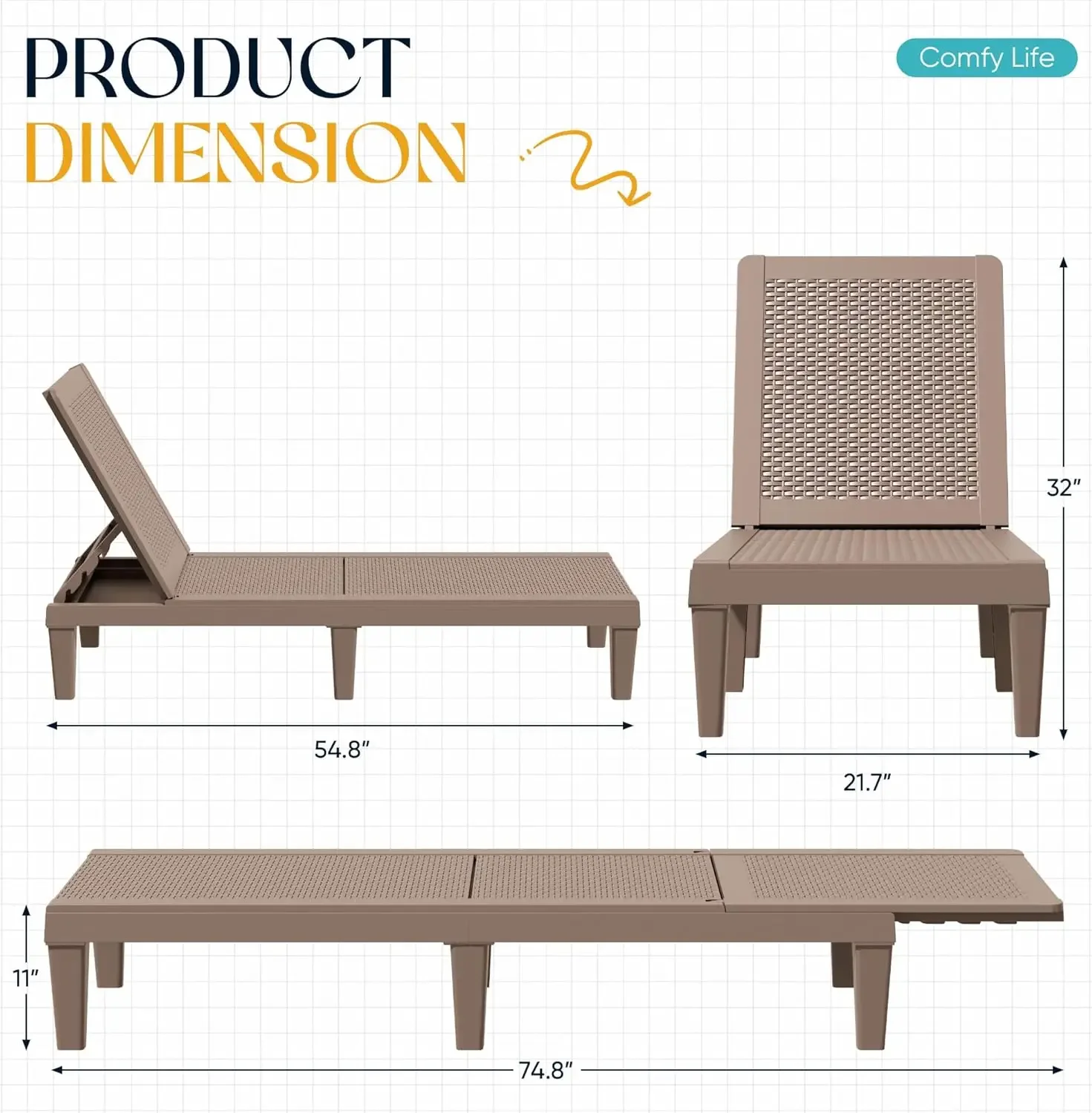 [سعر مخفض! ]طقم كراسي استرخاء خارجية مكونة من قطعتين مع مسند ظهر قابل للتعديل مكون من 5 أوضاع، وكراسي استلقاء للتشمس PP مقاومة للماء