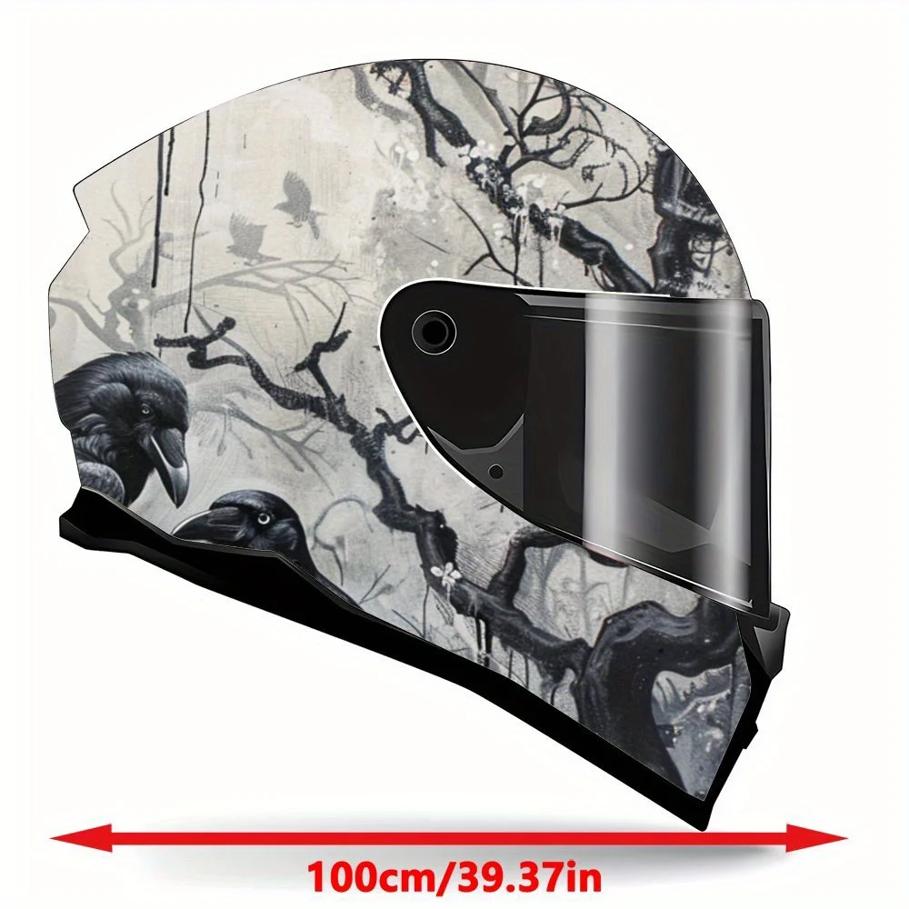 Crow Withered Branches Helmet Sticker PVC Self Waterproof Stick, Striking Auto Exterior Accessories Decor Protect Gift for Lover