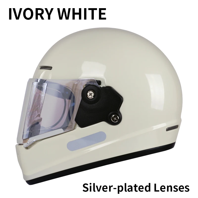 

Мотошлем в винтажном стиле с ярким белым дизайном и разноцветными линзами. Доступен в различных размерах, легкий