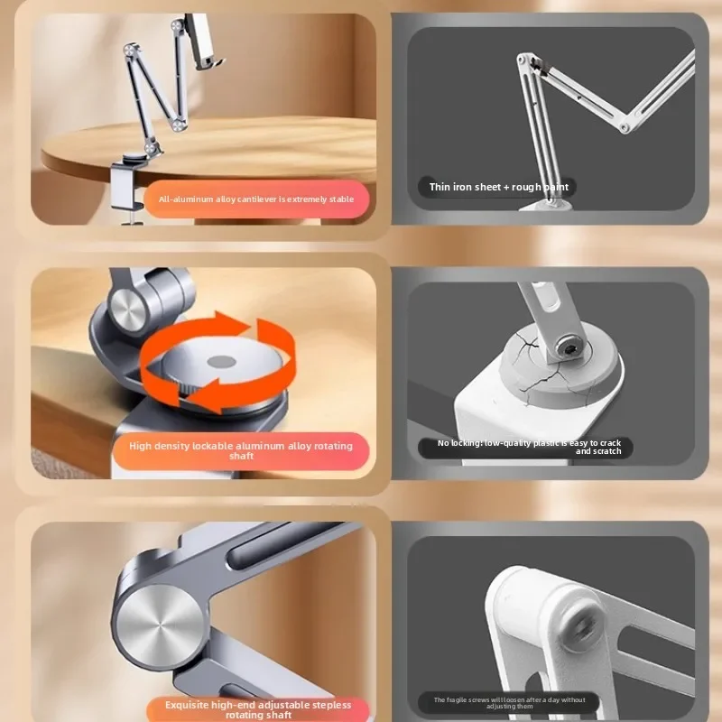 360° Adjustable Aluminum Alloy Desktop Tablet Stand Multi-Functional Lazy Phone Holder iPad Bedside Mount for Devices