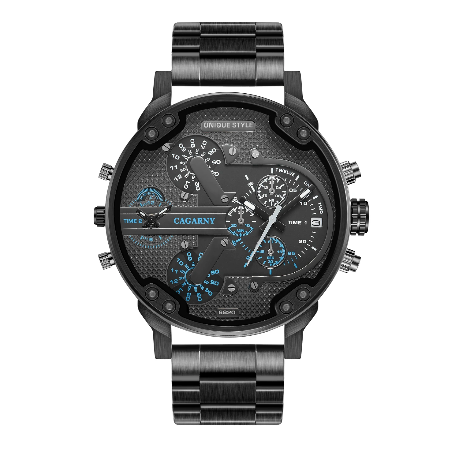 CAGARNY Brand 6820 Man\'s Large dial Casual Fashion Quartz Wrist watch Waterproof dual time zone Stainless Steel Watches for Men