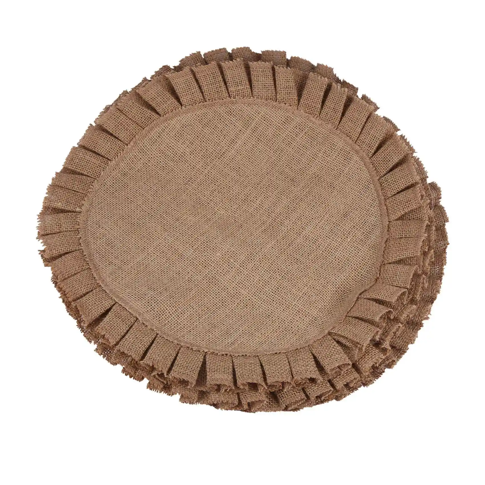 Rustic Farmhouse Burlap Round Placemats Set of 4, Size in 15 Inches Diameter