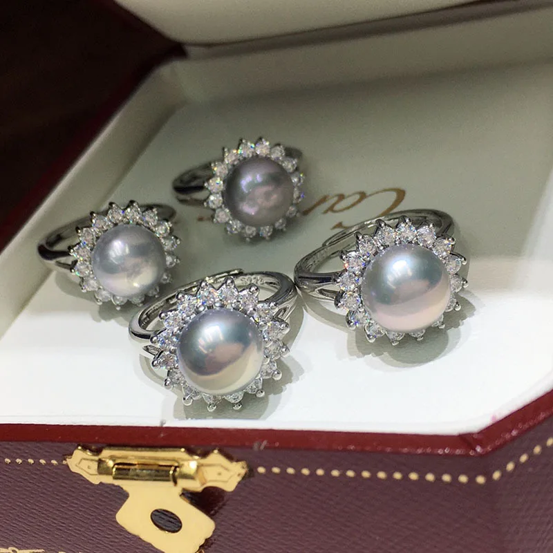 Freshwater Pearl Ring Stylish Gray 8-9mm 18K Gold Plated Fashion Versatile Jewelry Simple Classic Elegant Generous