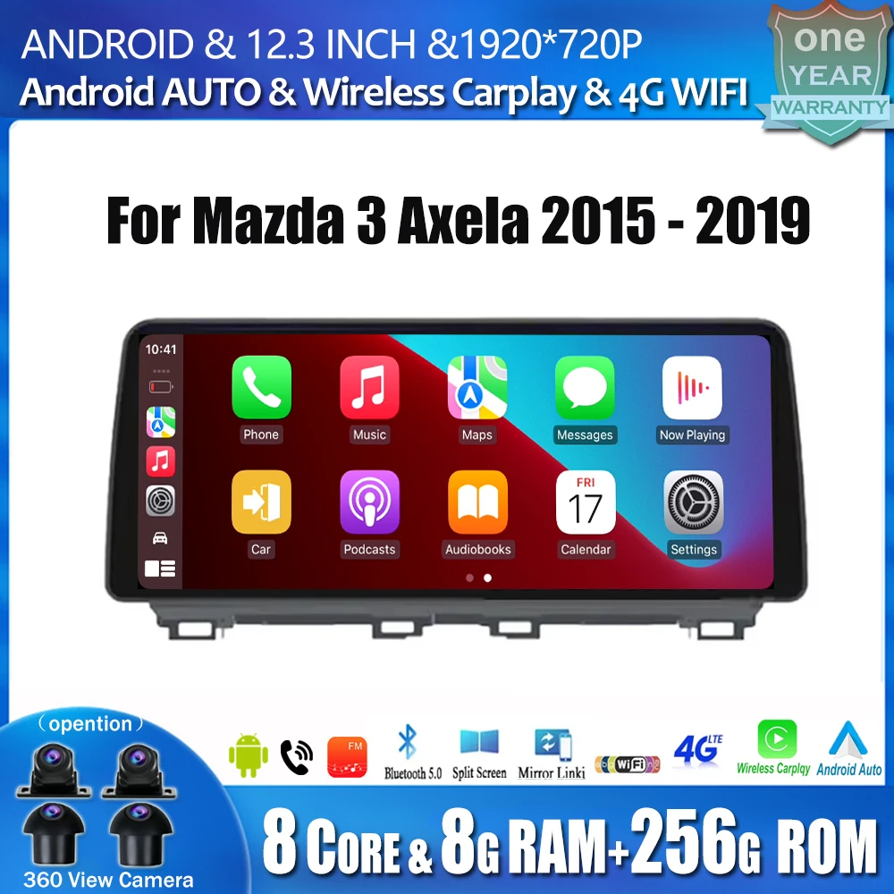 

For Mazda 3 Axela 2015 - 2019 Android OS 12.3-inch Car Radio Multimedia Radio Player GPS Navigation Video Stereo Tools BT WIFI
