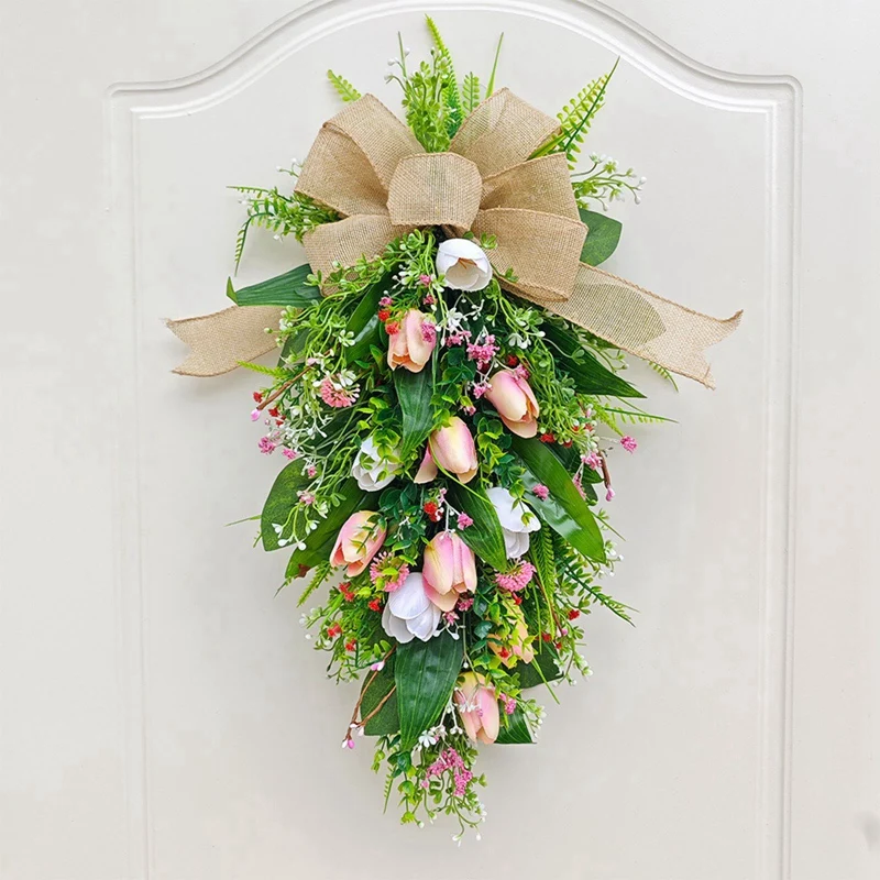 Simulation Tulip Wreath Spring Summer Wreath Front Door Hanging Ornaments Artificial Wreath Wedding Decoration Home Decor