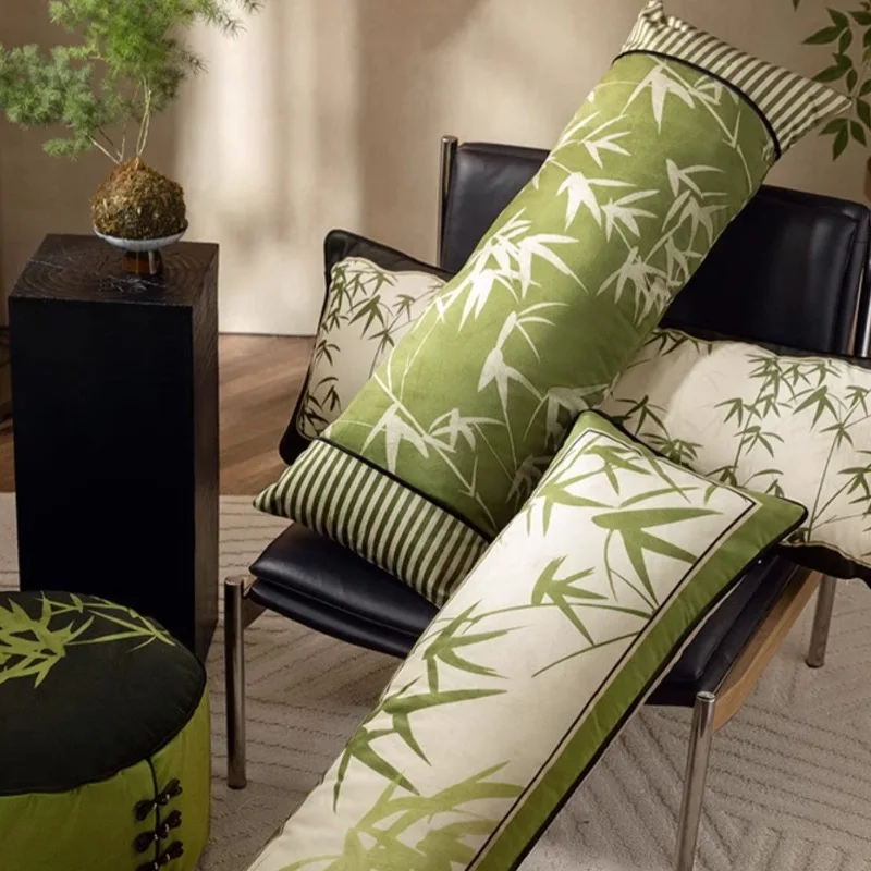 

Chinese Retro Green Pillows 35x100 Long Cushion Luxury Bamboo Cushions Decorative Pillow For Sofa Chair Bedding Home Decorations