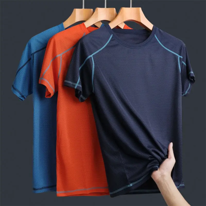 Queshark Men Quick Dry Sport T-Shirt Camping Hiking Travel Running Shirt Short Sleeve Gym Fitness Yoga Workout Tops Man M-8XL