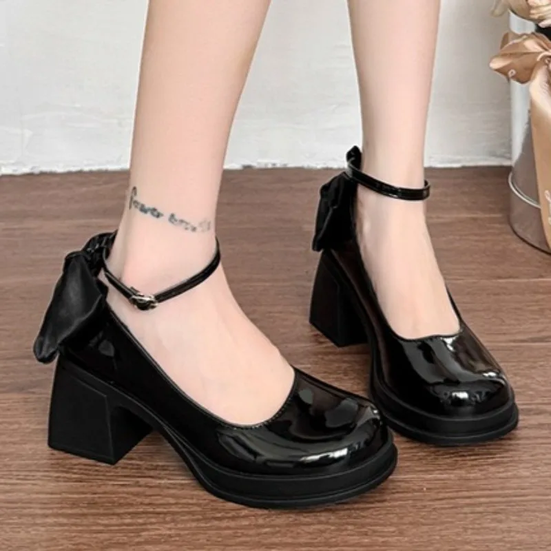 

Женские лоферы на высоком каблуке с бантом, осенняя модная элегантная обувь на мелком каблуке, новинка 2025, классические туфли-лодочки на массивном каблуке, вечерние Zapatillas Mujer