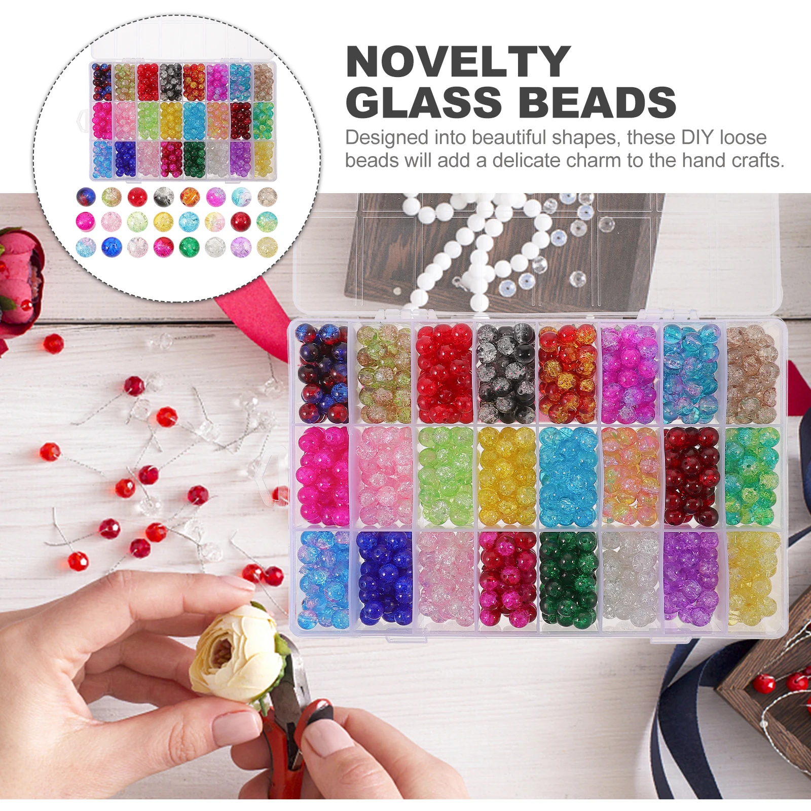 

1200 Pieces 8mm Glass Beads Jewelry Making Crafts Necklace Bracelet Accessories DIY Bulk Loose Beads Colored