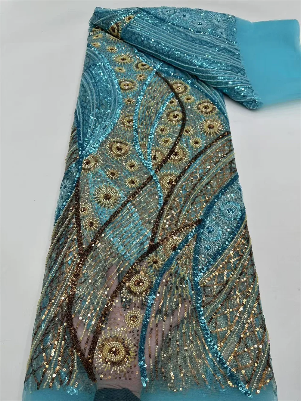 

African Fabric Lace High Quality 5 Yards 2025 In Green High Quality African Handmade Beads Lace Fabric 2025 Sewing Dress A1221-1