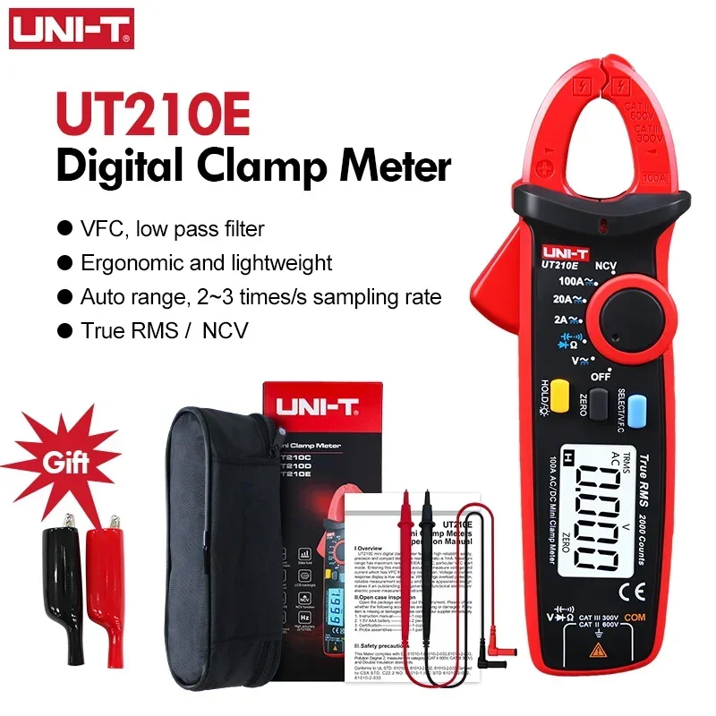 

UNI-T UT210E UT210D Digital AC DC Current Clamp Meter True RMS Pliers Ammeter Voltage Tester Multimeter Frequency Meter