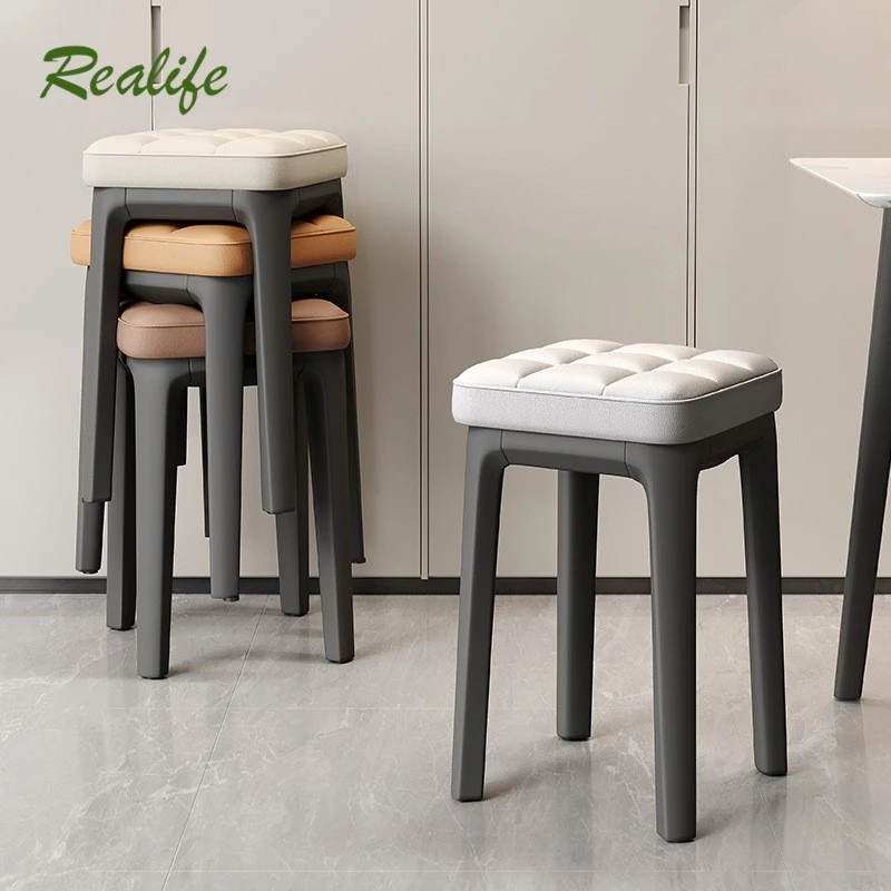 

Realife Dining Chairs Thickened Soft Bags Square Stools Living Rooms Dining Rooms Stackable Simple Polypropylene Stool Legs 2024