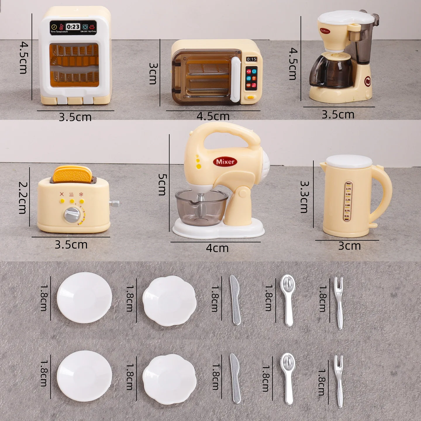 1set Mini Coffee Maker Toaster Oven Plate Fork Spoon Mixer Kitchen Scene Tools Set Dolllhouse Miniatures Home Decor Decoration