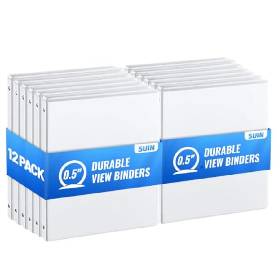 

Bulk 12 Pack 0.5-inch 3 Ring Binders -Durable 1/2'' Binders with Roung Ring Binder Large 100 Sheet Capacity Fit 8.5" x 11" US L