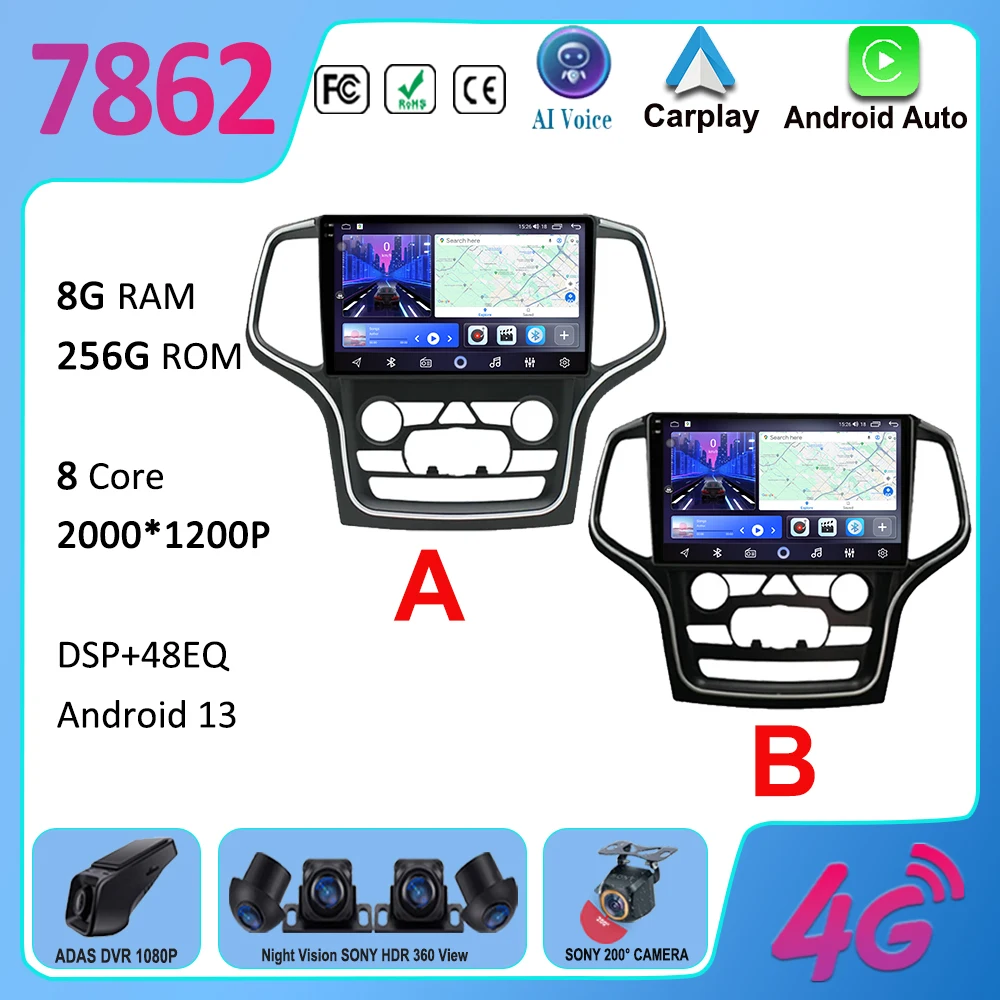 

For Jeep Grand Cherokee WK2 2014 - 2022 Car Radio Navigation GPS Multimedia Player Android Auto Stereo Bluetooth 5G Wifi No 2din