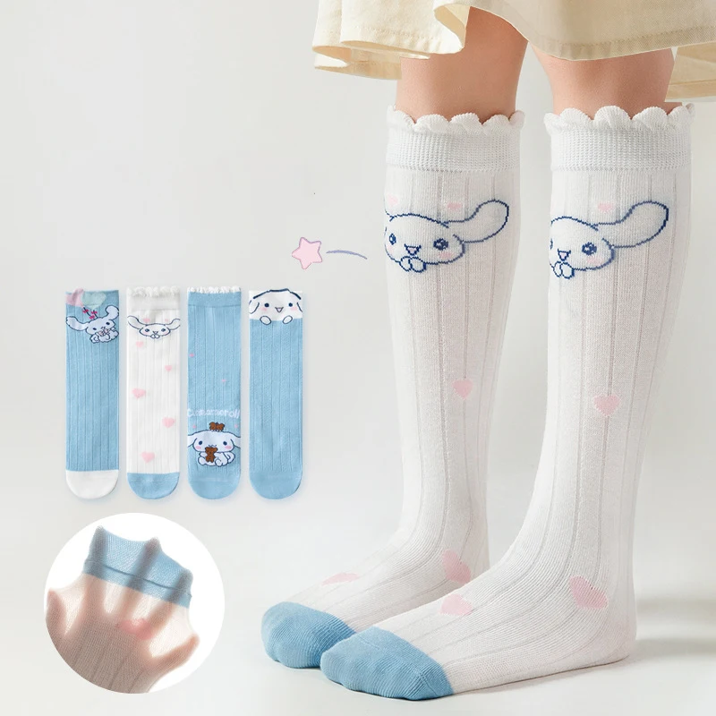 Calzino lungo al ginocchio estivo Sanrio sottile traspirante Hello Kitty Kuromi Cinnamoroll Calzini a tubo centrale per ragazze Calzino al polpaccio