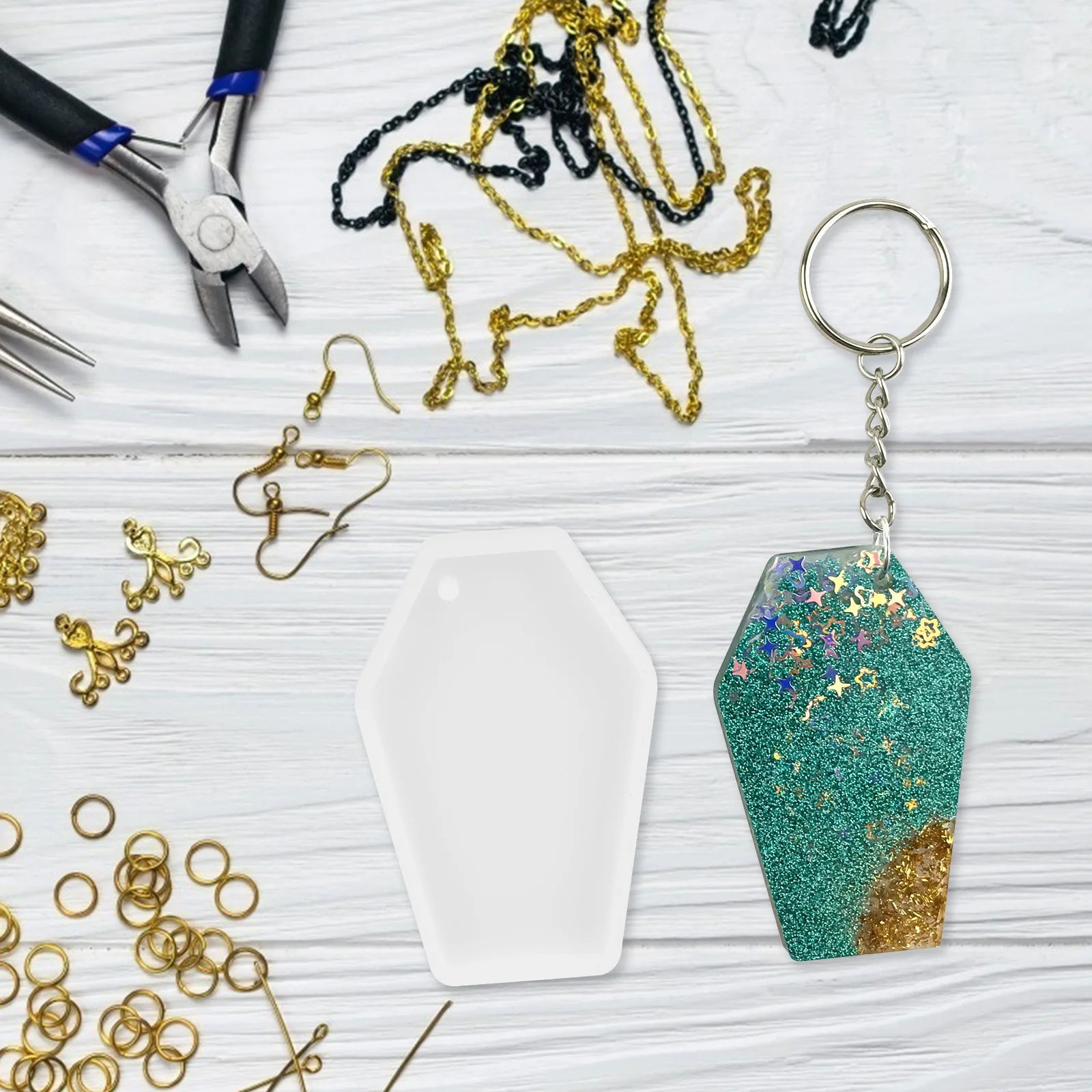 

2pcs Keychain Pendant Mold Silicone Diy Craft Mold Epoxy Resin Coffin Shape Charm Making Jewelry Accessory Pendant Casting Molds