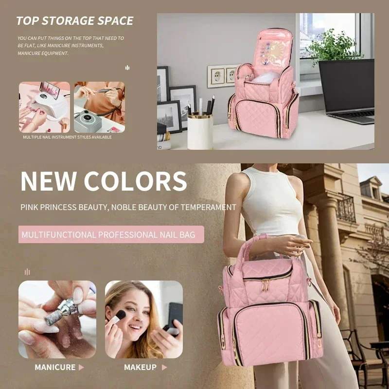 Grand sac de rangement portable pour vernis à ongles, sac à main cosmétique, poignée, voyage, 3 couches, huile essentielle, HI, 48