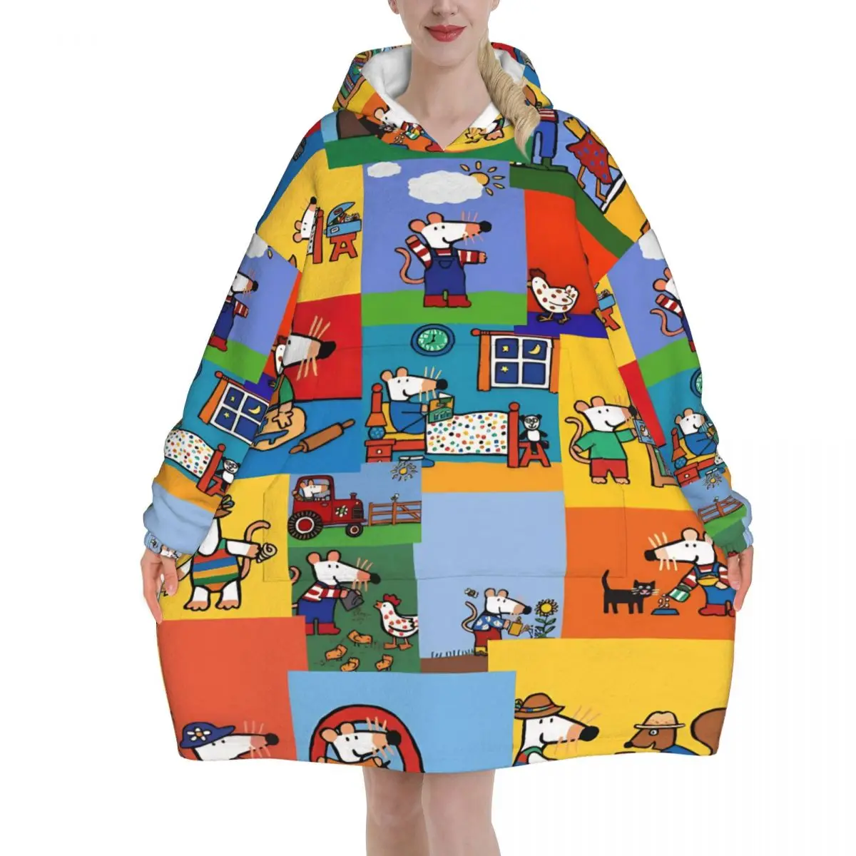 Maisy Mouse Blanket Hoodie Wearable Blanket Oversize with Pocket Warm Sleeping Bag Soft Cozy Onesie