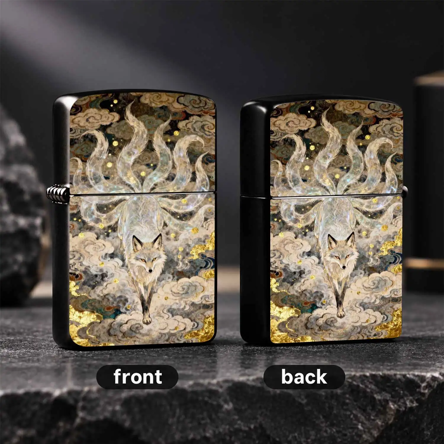 Exquisite Nine-Tailed Fox Lighter, Traditional Eastern Style Auspicious Mythical Design, Gilded Cloud Pattern Craft, Delicate Stylish Appearance, Suitable For Daily Use, Collection, Gifting, Desktop Display, Unique Aesthetic Present For All