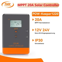 PowMr 20A MPPT Solar Charge Controller Solar Panel Kit LiFePo4 Lead-acid Lithium Battery 12V 24V Charge System Smart LED Display