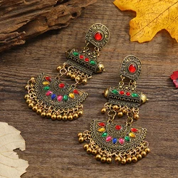 European and American Bohemian style colored fan-shaped alloy vintage ethnic style earrings