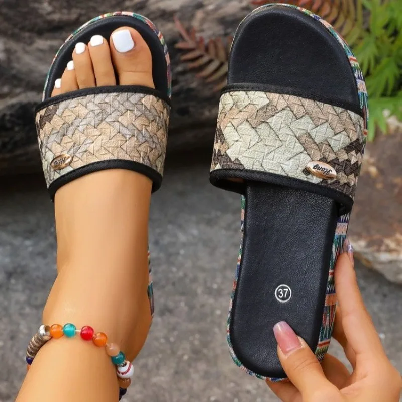 

Новинка лета 2024, женские сандалии, уличные тапочки с правильным пальцем, повседневные тапочки на плоской подошве с открытым носком, спортивная обувь больших размеров, женские шлепанцы